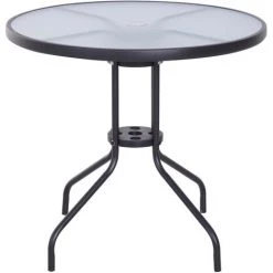 Outsunny Table Ronde Bistro De Jardin Dim. Ø 80 X 72H Cm Espace Installation Parasol Acier époxy Noir Plateau Verre Trempé - Noir