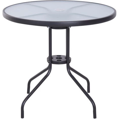 Outsunny Table Ronde Bistro De Jardin Dim. Ø 80 X 72H Cm Espace Installation Parasol Acier époxy Noir Plateau Verre Trempé - Noir 3 Outsunny Table Ronde Bistro De Jardin Dim. Ø 80 X 72H Cm Espace Installation Parasol Acier époxy Noir Plateau Verre Trempé - Noir