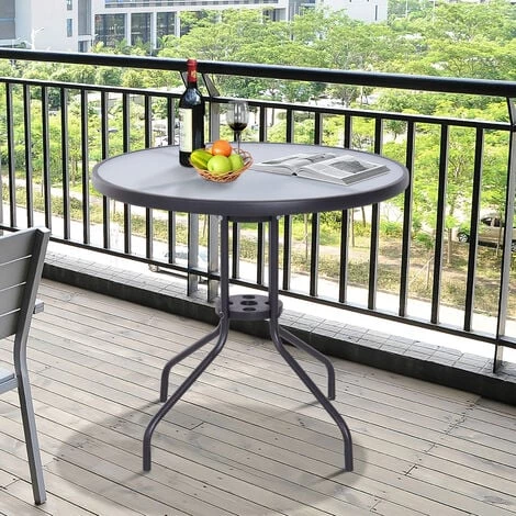 Outsunny Table Ronde Bistro De Jardin Dim. Ø 80 X 72H Cm Espace Installation Parasol Acier époxy Noir Plateau Verre Trempé - Noir 4 Outsunny Table Ronde Bistro De Jardin Dim. Ø 80 X 72H Cm Espace Installation Parasol Acier époxy Noir Plateau Verre Trempé - Noir – Image 2