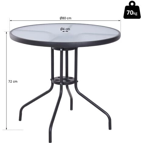 Outsunny Table Ronde Bistro De Jardin Dim. Ø 80 X 72H Cm Espace Installation Parasol Acier époxy Noir Plateau Verre Trempé - Noir 5 Outsunny Table Ronde Bistro De Jardin Dim. Ø 80 X 72H Cm Espace Installation Parasol Acier époxy Noir Plateau Verre Trempé - Noir – Image 3
