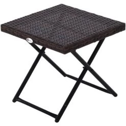 Outsunny Table Basse Pliable De Jardin Style Cosy Chic Dim. 40L X 40l X 40H Cm Métal époxy Résine Tressée Imitation Rotin Marron