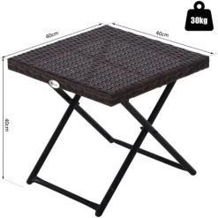 Outsunny Table Basse Pliable De Jardin Style Cosy Chic Dim. 40L X 40l X 40H Cm Métal époxy Résine Tressée Imitation Rotin Marron -Outsunny Soldes Magasin 25008324 3