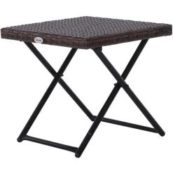 Outsunny Table Basse Pliable De Jardin Style Cosy Chic Dim. 40L X 40l X 40H Cm Métal époxy Résine Tressée Imitation Rotin Marron -Outsunny Soldes Magasin 25008324 4