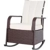 Outsunny Rocking Chair Fauteuil à Bascule Grand Confort Style Cosy Coussins Assise Dossier Déperlant Crème Résine Tressée Imitation Rotin Chocolat - Marron -Outsunny Soldes Magasin 25008325 1