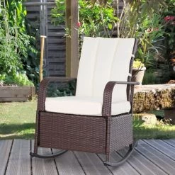 Outsunny Rocking Chair Fauteuil à Bascule Grand Confort Style Cosy Coussins Assise Dossier Déperlant Crème Résine Tressée Imitation Rotin Chocolat - Marron 8 Outsunny Rocking Chair Fauteuil à Bascule Grand Confort Style Cosy Coussins Assise Dossier Déperlant Crème Résine Tressée Imitation Rotin Chocolat - Marron -Outsunny Soldes Magasin 25008325 2