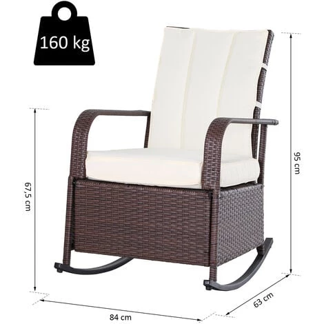 Outsunny Rocking Chair Fauteuil à Bascule Grand Confort Style Cosy Coussins Assise Dossier Déperlant Crème Résine Tressée Imitation Rotin Chocolat - Marron 5 Outsunny Rocking Chair Fauteuil à Bascule Grand Confort Style Cosy Coussins Assise Dossier Déperlant Crème Résine Tressée Imitation Rotin Chocolat - Marron – Image 3