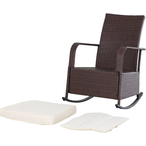 Outsunny Rocking Chair Fauteuil à Bascule Grand Confort Style Cosy Coussins Assise Dossier Déperlant Crème Résine Tressée Imitation Rotin Chocolat - Marron 7 Outsunny Rocking Chair Fauteuil à Bascule Grand Confort Style Cosy Coussins Assise Dossier Déperlant Crème Résine Tressée Imitation Rotin Chocolat - Marron – Image 5