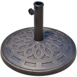 Outsunny Pied De Parasol Base De Lestage Parasol Rond Résine Imitation Fonte Motif Rosace Ø 49 Cm Poids Net 12 Kg Bronze - Marron