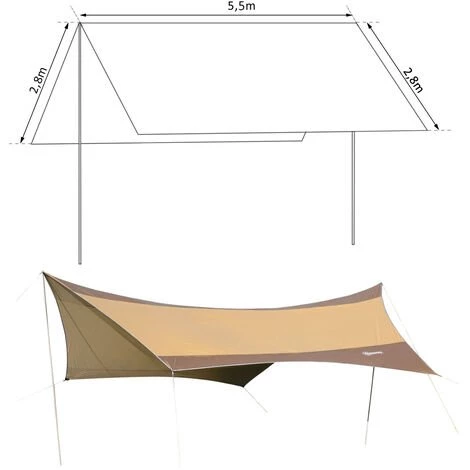 Outsunny Bâche Anti-pluie Voile D'ombrage Toile De Camping 5,6L X 5,5l M Polyester Haute Densité 190T Imperméable Marron Doré 5 Outsunny Bâche Anti-pluie Voile D'ombrage Toile De Camping 5,6L X 5,5l M Polyester Haute Densité 190T Imperméable Marron Doré – Image 3