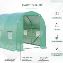 Outsunny Serre De Jardin Tunnel 8 M² 4L X 2l X 1,9H M Acier Galvanisé Renforcé Diamètre 2,4 Cm + PE Haute Densité Fenêtres Porte Vert -Outsunny Soldes Magasin 25009052 5