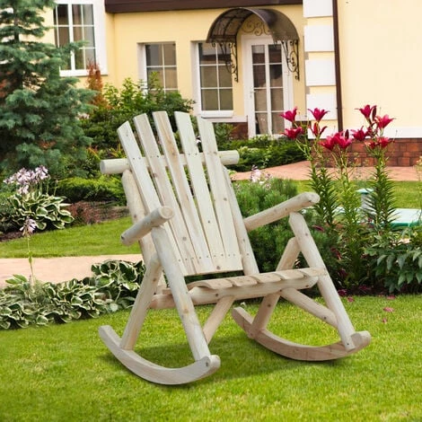 Outsunny Fauteuil De Jardin Adirondack à Bascule Rocking Chair Style Néo-rétro Assise Dossier Ergonomique Bois Naturel De Pin - Marron 4 Outsunny Fauteuil De Jardin Adirondack à Bascule Rocking Chair Style Néo-rétro Assise Dossier Ergonomique Bois Naturel De Pin - Marron – Image 2