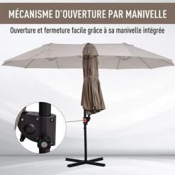Outsunny Parasol Déporté Grande Taille XXL Inclinable Dim. 4,4L X 2,7l X 2,5H M Piètement En Acier Inclus Polyester Marron -Outsunny Soldes Magasin 25009174 4
