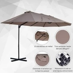 Outsunny Parasol Déporté Grande Taille XXL Inclinable Dim. 4,4L X 2,7l X 2,5H M Piètement En Acier Inclus Polyester Marron -Outsunny Soldes Magasin 25009174 5