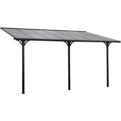 Outsunny Pergola Rigide Alu. Polycarbonate Dim. 4,35L X 3l X 2,7H M Pavillon De Jardin Adossable Gris - Gris