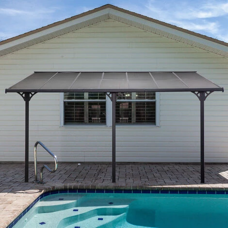 Outsunny Pergola Rigide Alu. Polycarbonate Dim. 4,35L X 3l X 2,7H M Pavillon De Jardin Adossable Gris - Gris 4 Outsunny Pergola Rigide Alu. Polycarbonate Dim. 4,35L X 3l X 2,7H M Pavillon De Jardin Adossable Gris - Gris – Image 2