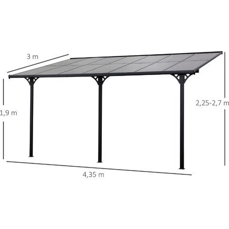 Outsunny Pergola Rigide Alu. Polycarbonate Dim. 4,35L X 3l X 2,7H M Pavillon De Jardin Adossable Gris - Gris 5 Outsunny Pergola Rigide Alu. Polycarbonate Dim. 4,35L X 3l X 2,7H M Pavillon De Jardin Adossable Gris - Gris – Image 3