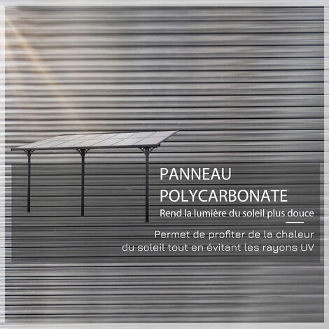Outsunny Pergola Rigide Alu. Polycarbonate Dim. 4,35L X 3l X 2,7H M Pavillon De Jardin Adossable Gris - Gris 7 Outsunny Pergola Rigide Alu. Polycarbonate Dim. 4,35L X 3l X 2,7H M Pavillon De Jardin Adossable Gris - Gris – Image 5