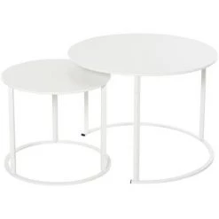 Outsunny Lot De 2 Tables Basses Rondes Gigognes Empilables De Jardin Métal époxy Blanc
