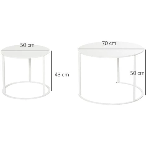 Outsunny Lot De 2 Tables Basses Rondes Gigognes Empilables De Jardin Métal époxy Blanc 4 Outsunny Lot De 2 Tables Basses Rondes Gigognes Empilables De Jardin Métal époxy Blanc – Image 3