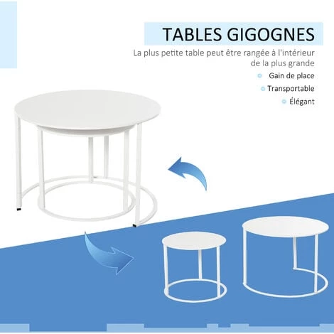 Outsunny Lot De 2 Tables Basses Rondes Gigognes Empilables De Jardin Métal époxy Blanc 5 Outsunny Lot De 2 Tables Basses Rondes Gigognes Empilables De Jardin Métal époxy Blanc – Image 4