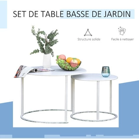 Outsunny Lot De 2 Tables Basses Rondes Gigognes Empilables De Jardin Métal époxy Blanc 6 Outsunny Lot De 2 Tables Basses Rondes Gigognes Empilables De Jardin Métal époxy Blanc – Image 5