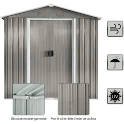 Outsunny Abri De Jardin - Remise Pour Outils - Cabanon Porte Verrouillable - Dim. 194L X 110l X 184H Cm - Tôle D'acier Gris -Outsunny Soldes Magasin 28042637 4