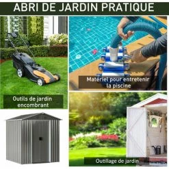 Outsunny Abri De Jardin - Remise Pour Outils - Cabanon Porte Verrouillable - Dim. 194L X 110l X 184H Cm - Tôle D'acier Gris -Outsunny Soldes Magasin 28042637 5