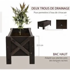 Outsunny Jardinière Sur Pieds Bac à Fleurs Dim. 100L X 36l X 36H Cm Inserts D'irrigation Inclus Bois Massif Sapin Traité -Outsunny Soldes Magasin 28185963 5