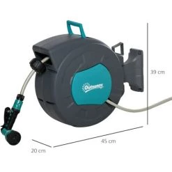 Outsunny Dévidoir Mural Enrouleur Automatique Pivotant 180° Tuyau 15 + 1,4 M Avec Lance Arrosage Support Mural Intégré Turquoise Gris - Turquoise -Outsunny Soldes Magasin 28242723 3