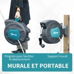 Outsunny Dévidoir Mural Enrouleur Automatique Pivotant 180° Tuyau 15 + 1,4 M Avec Lance Arrosage Support Mural Intégré Turquoise Gris - Turquoise -Outsunny Soldes Magasin 28242723 4