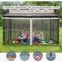 Outsunny Moustiquaires Pour Tonnelle Barnum Pavillon De Jardin 3 X 3,65 M - Lot De 4 Moustiquaires Zippées + Crochets D'attaches - Polyester Nylon -Outsunny Soldes Magasin 28256689 4