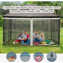 Outsunny Moustiquaires Pour Tonnelle Barnum Pavillon De Jardin 3 X 4 M - Lot De 4 Moustiquaires Zippées + Crochets D'attaches - Polyester Nylon -Outsunny Soldes Magasin 28262266 4
