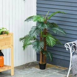 Outsunny Palmier Artificiel Hauteur 1,2 M Arbre Artificiel Tronc Branches Lichen Feuilles Grand Réalisme Pot Inclus - Vert -Outsunny Soldes Magasin 28443662 5