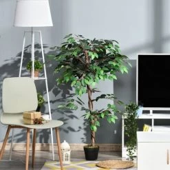 Outsunny Arbre Artificiel Plante Artificiel Ficus Hauteur 1,2 M Tronc Branches Liane Lichen Feuilles Grand Réalisme Pot Inclus -Outsunny Soldes Magasin 28443702 5