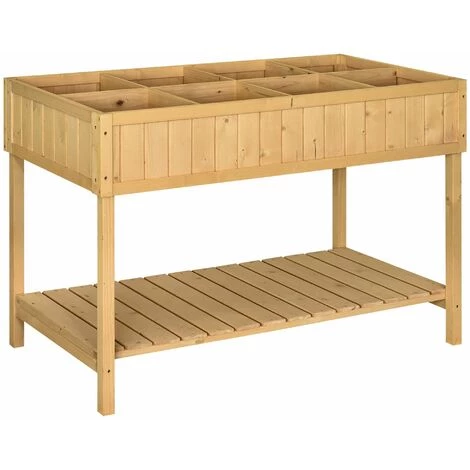 Outsunny Jardinière Sur Pieds Carré Potager Avec étagère Dim. 110L X 46l X 76H Cm 8 Compartiments & Inserts D'irrigation Bois De Sapin - Beige 3 Outsunny Jardinière Sur Pieds Carré Potager Avec étagère Dim. 110L X 46l X 76H Cm 8 Compartiments & Inserts D'irrigation Bois De Sapin - Beige