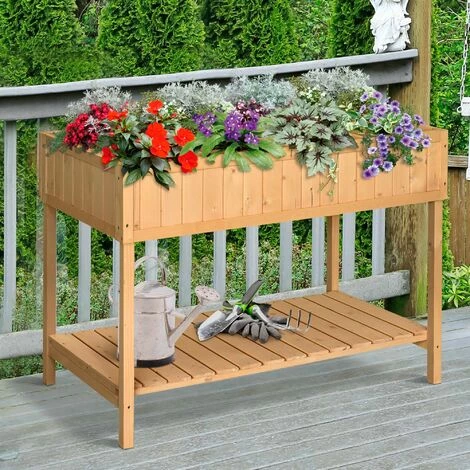 Outsunny Jardinière Sur Pieds Carré Potager Avec étagère Dim. 110L X 46l X 76H Cm 8 Compartiments & Inserts D'irrigation Bois De Sapin - Beige 4 Outsunny Jardinière Sur Pieds Carré Potager Avec étagère Dim. 110L X 46l X 76H Cm 8 Compartiments & Inserts D'irrigation Bois De Sapin - Beige â Image 2