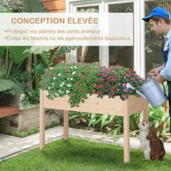 Outsunny Jardinière Sur Pieds Potager Dim. 122L X 56l X 76H Cm Inserts D'irrigation + Feutre De Drainage Inclus Bois Massif Sapin - Beige -Outsunny Soldes Magasin 28503721 5