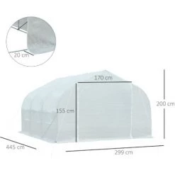 Outsunny Serre Tunnel De Jardin Dim. 4,45L X 2,99l X 2H M Porte + 6 Fenêtres Enroulables Acier Galvanisé Bâche PE Haute Densité Blanc - Blanc -Outsunny Soldes Magasin 28603465 3