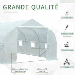 Outsunny Serre Tunnel De Jardin Dim. 4,45L X 2,99l X 2H M Porte + 6 Fenêtres Enroulables Acier Galvanisé Bâche PE Haute Densité Blanc - Blanc -Outsunny Soldes Magasin 28603465 4