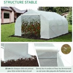 Outsunny Serre Tunnel De Jardin Dim. 4,45L X 2,99l X 2H M Porte + 6 Fenêtres Enroulables Acier Galvanisé Bâche PE Haute Densité Blanc - Blanc -Outsunny Soldes Magasin 28603465 5