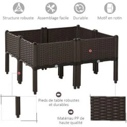 Outsunny Jardinière Sur Pieds Carré Potager Dim. 80L X 80l X 44H Cm Inserts D'irrigation Inclus PP Imitation Rotin Tressé Chocolat -Outsunny Soldes Magasin 28719039 4