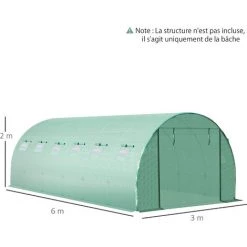 Outsunny Bâche De Rechange Serre Tunnel 18 M², Bâche Dim. 6L X 3l X 2H M PE Anti-UV Imperméable 12 Fenêtres + Porte Enroulable Zippée Vert -Outsunny Soldes Magasin 28909916 3