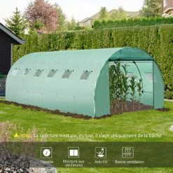 Outsunny Bâche De Rechange Serre Tunnel 18 M², Bâche Dim. 6L X 3l X 2H M PE Anti-UV Imperméable 12 Fenêtres + Porte Enroulable Zippée Vert -Outsunny Soldes Magasin 28909916 4