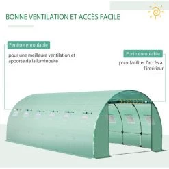 Outsunny Bâche De Rechange Serre Tunnel 18 M², Bâche Dim. 6L X 3l X 2H M PE Anti-UV Imperméable 12 Fenêtres + Porte Enroulable Zippée Vert -Outsunny Soldes Magasin 28909916 5