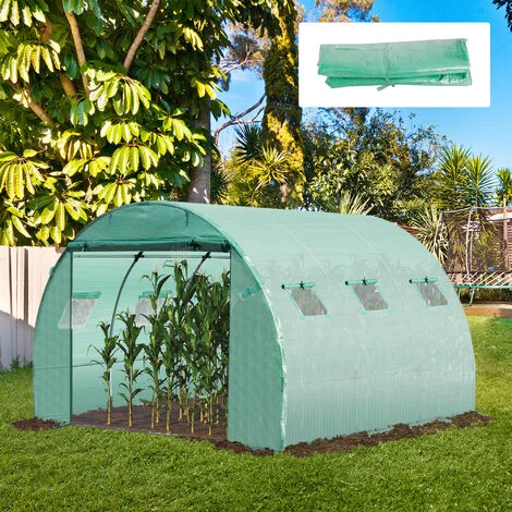 Outsunny Bâche De Rechange Serre Tunnel 9 M², Bâche Dim. 3L X 3l X 2H M PE Anti-UV Imperméable 6 Fenêtres + Porte Enroulable Zippée Vert 4 Outsunny Bâche De Rechange Serre Tunnel 9 M², Bâche Dim. 3L X 3l X 2H M PE Anti-UV Imperméable 6 Fenêtres + Porte Enroulable Zippée Vert – Image 2