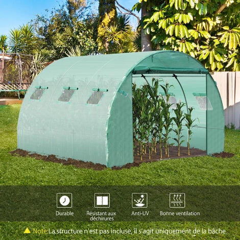 Outsunny Bâche De Rechange Serre Tunnel 9 M², Bâche Dim. 3L X 3l X 2H M PE Anti-UV Imperméable 6 Fenêtres + Porte Enroulable Zippée Vert 6 Outsunny Bâche De Rechange Serre Tunnel 9 M², Bâche Dim. 3L X 3l X 2H M PE Anti-UV Imperméable 6 Fenêtres + Porte Enroulable Zippée Vert – Image 4