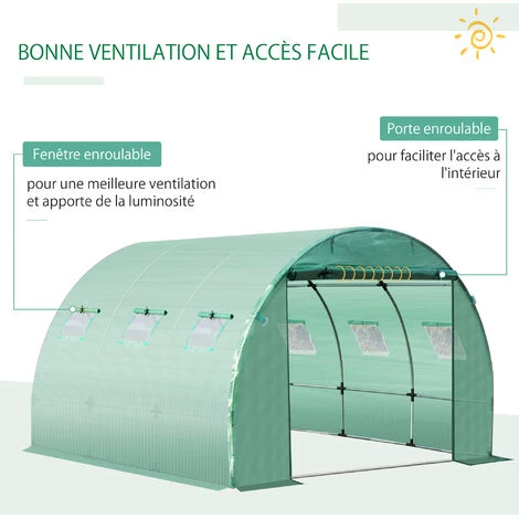 Outsunny Bâche De Rechange Serre Tunnel 9 M², Bâche Dim. 3L X 3l X 2H M PE Anti-UV Imperméable 6 Fenêtres + Porte Enroulable Zippée Vert 7 Outsunny Bâche De Rechange Serre Tunnel 9 M², Bâche Dim. 3L X 3l X 2H M PE Anti-UV Imperméable 6 Fenêtres + Porte Enroulable Zippée Vert – Image 5