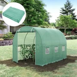 Outsunny Bâche De Rechange Serre Tunnel 6 M², Bâche Dim. 3L X 2l X 2H M PE Anti-UV Imperméable 6 Fenêtres + Porte Enroulable Zippée Vert - Vert -Outsunny Soldes Magasin 28909935 4