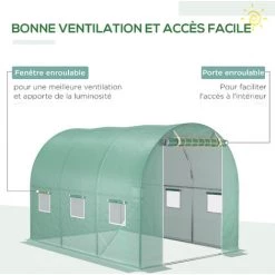 Outsunny Bâche De Rechange Serre Tunnel 6 M², Bâche Dim. 3L X 2l X 2H M PE Anti-UV Imperméable 6 Fenêtres + Porte Enroulable Zippée Vert - Vert -Outsunny Soldes Magasin 28909935 5