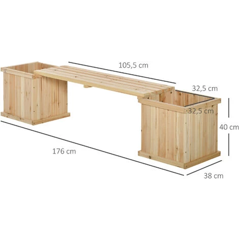 Outsunny Banc De Jardin Jardinière Double 2 En 1 - Inserts D'irrigation + Feutre Drainage Inclus - Bois Sapin Pré-huilé 5 Outsunny Banc De Jardin Jardinière Double 2 En 1 - Inserts D'irrigation + Feutre Drainage Inclus - Bois Sapin Pré-huilé – Image 3